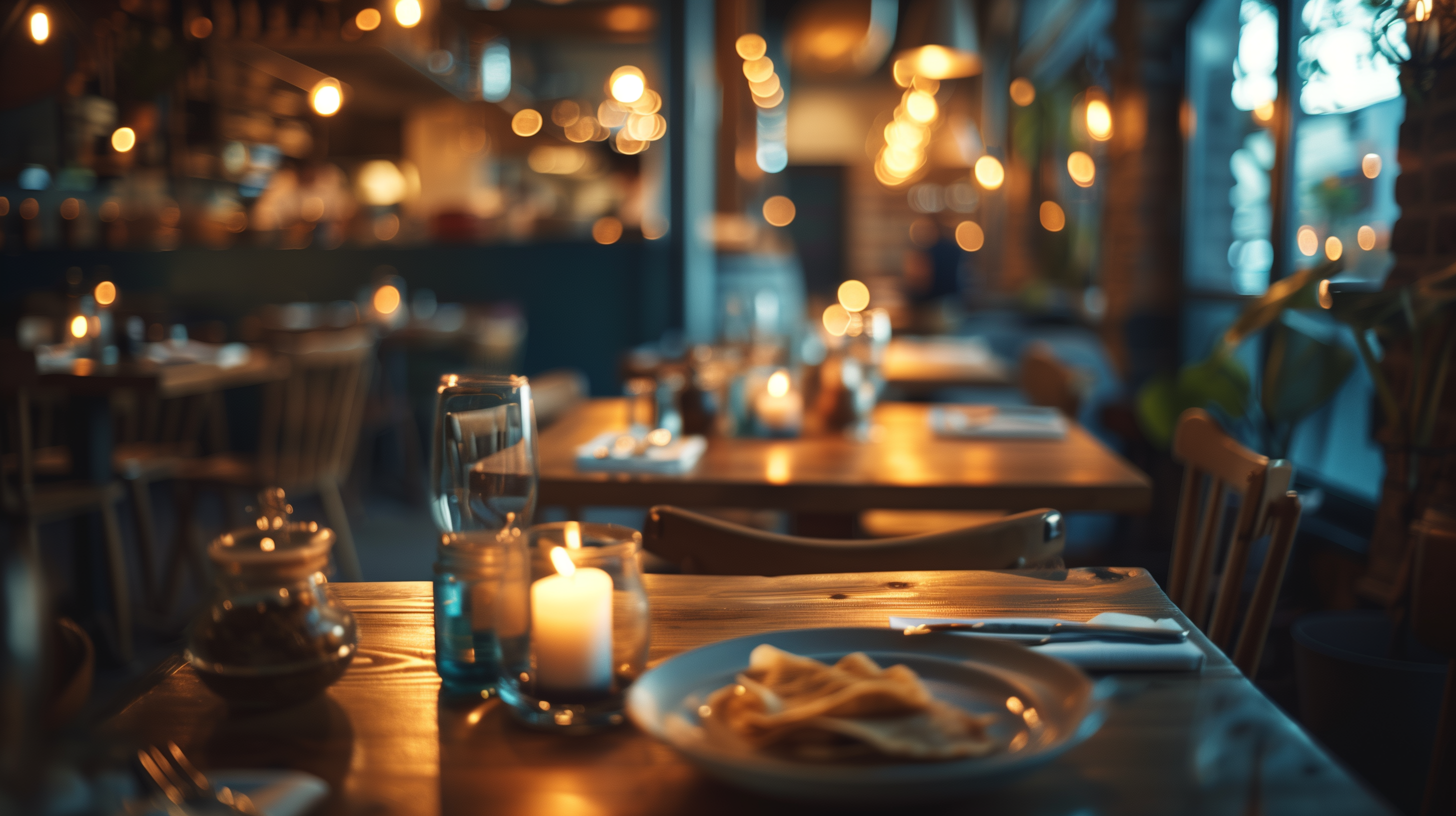 Ambiance chaleureuse du restaurant La Bisquine à Pénestin, éclairage tamisé et crêpe bretonne